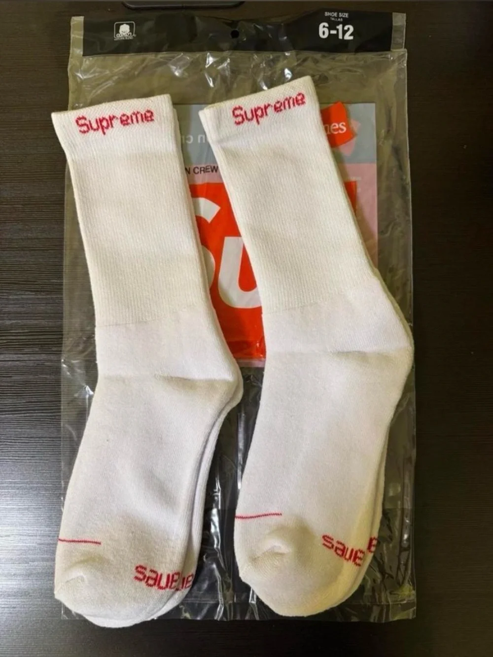 Hanes White Crew Socks with Red Accent Logo